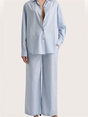 Faithfull the Brand Light Blue Pinstripe Button Down and Trousers Set